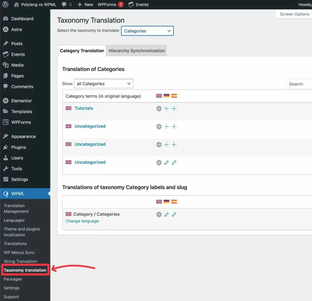 Traduction de taxonomie WPML