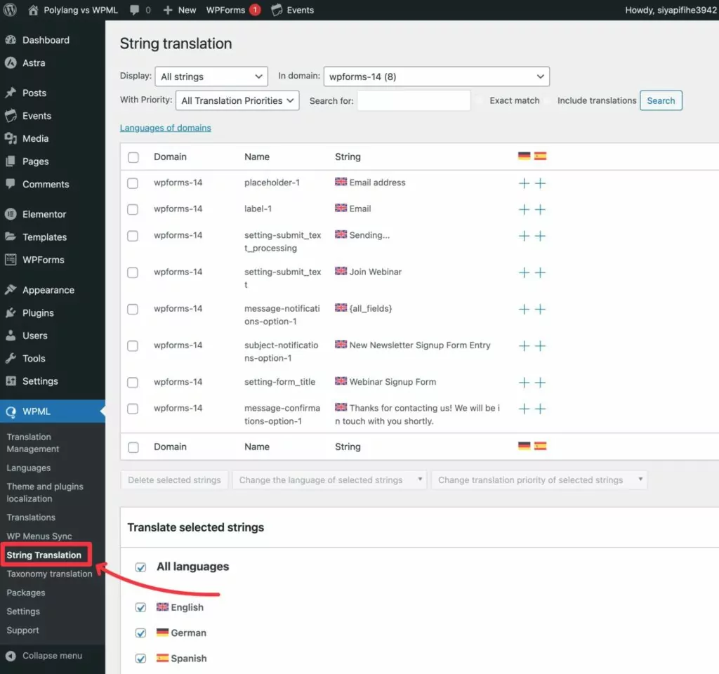 Terjemahan string WPML