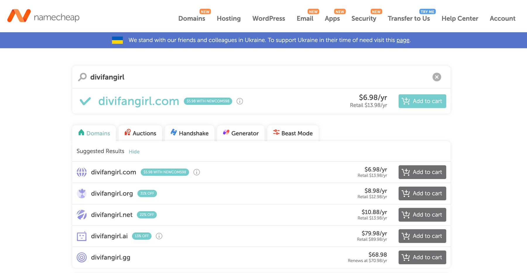 Namecheap 备用域名