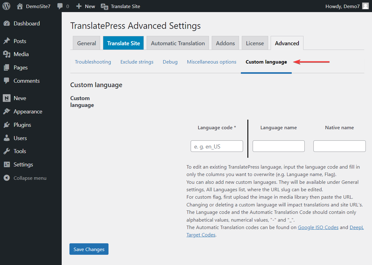 使用 TranslatePress 的高级设置