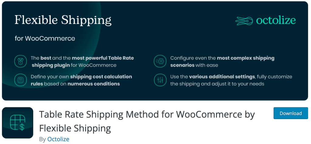 Méthode d'expédition du tarif de table pour WooCommerce par expédition flexible