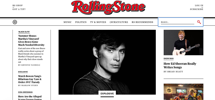 Barre de recherche Rolling Stone