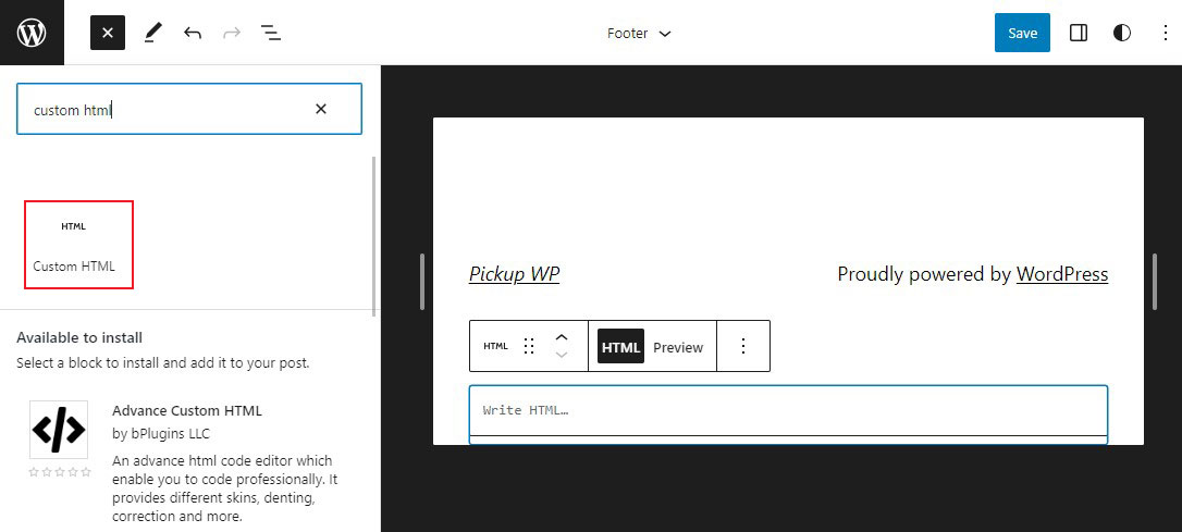 Tambahkan Blok HTML Khusus