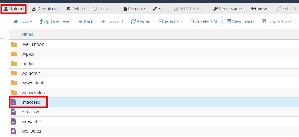 อัปโหลดไฟล์ htaccess ปิดใช้งานการเรียกดูไดเร็กทอรีใน wordpress