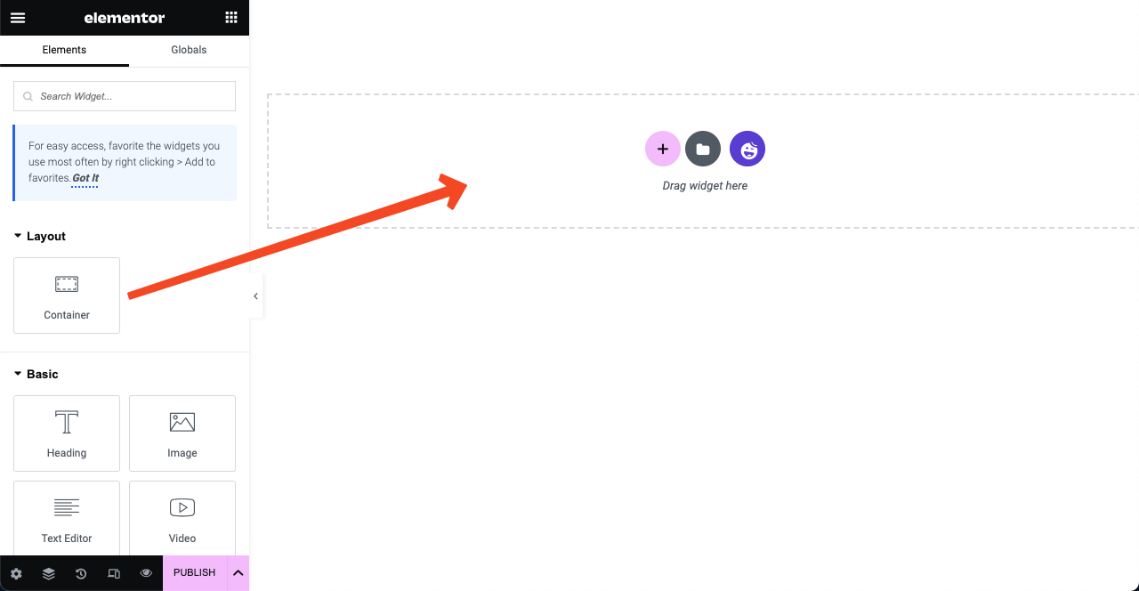 Drag and Drop the Flexbox Container on Elementor Canvas