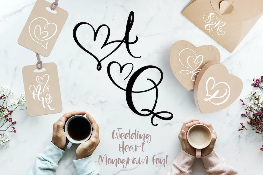 Monogramme de coeur de mariage -