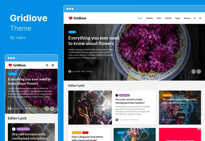 Gridlove Theme - 뉴스 포털 및 매거진 WordPress Theme