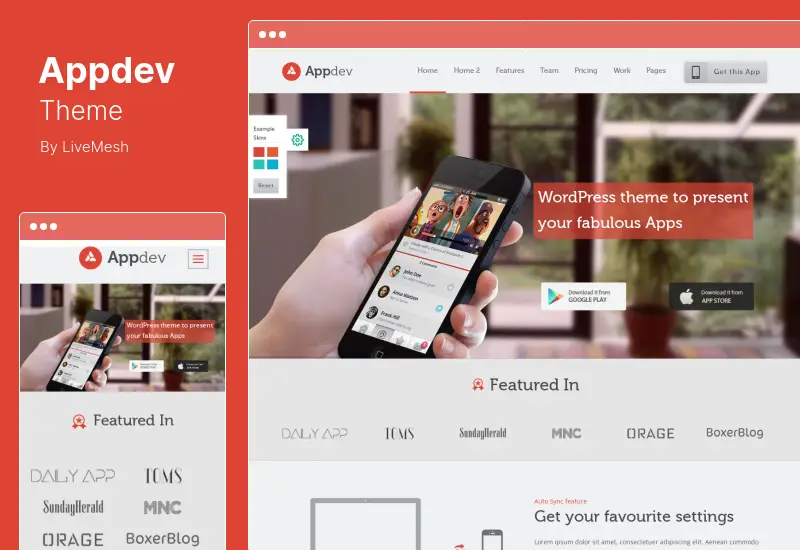 Appdev 테마 - 모바일 앱 쇼케이스 WordPress 테마