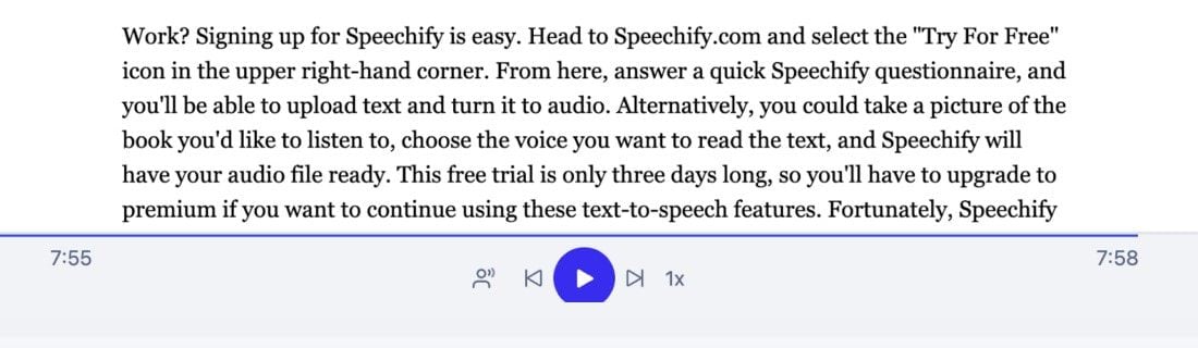 Player audio Speechify TTS