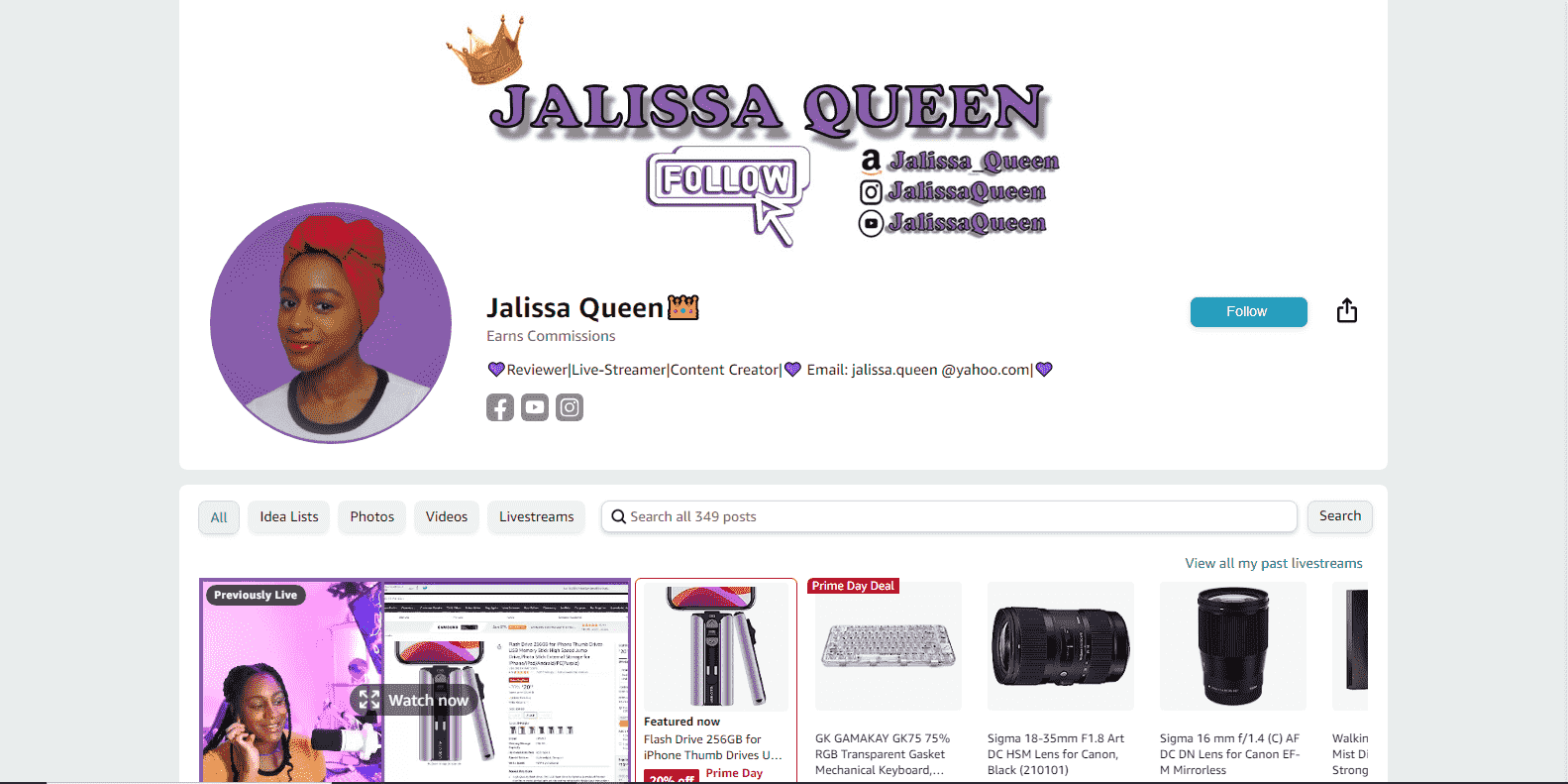 Página de Amazon de Jalissa Queen