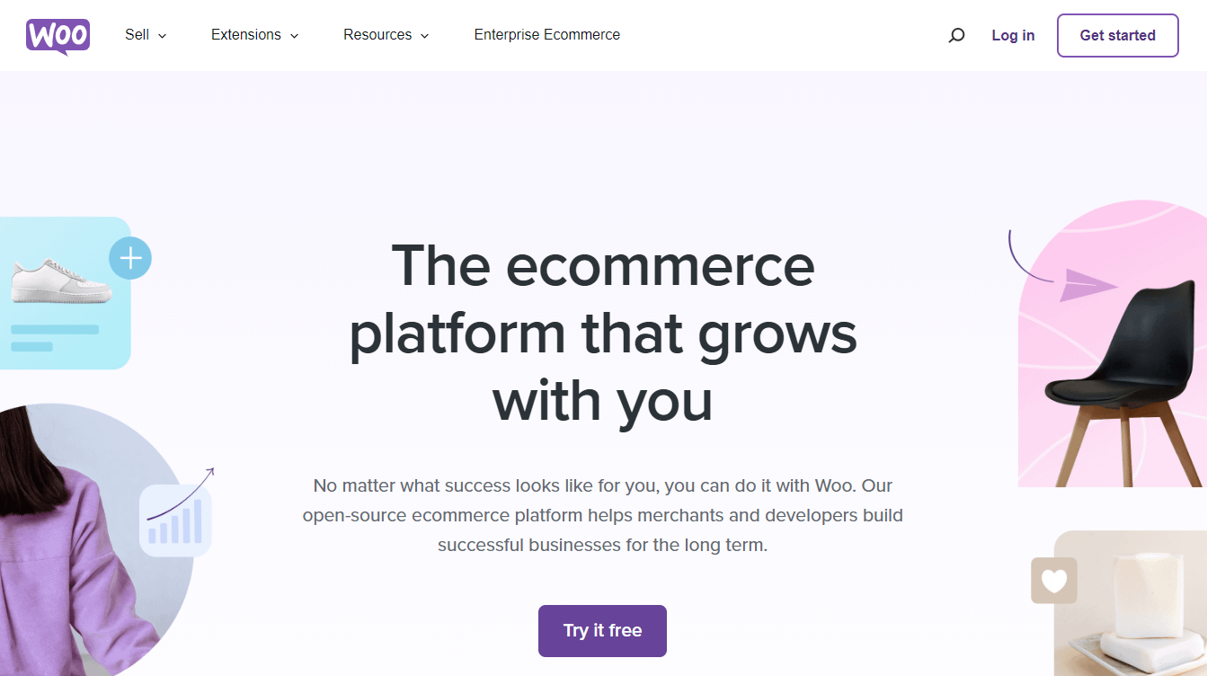 eBay vs Etsy vs WooCommerce 비교를 위한 WooCommerce 홈페이지.