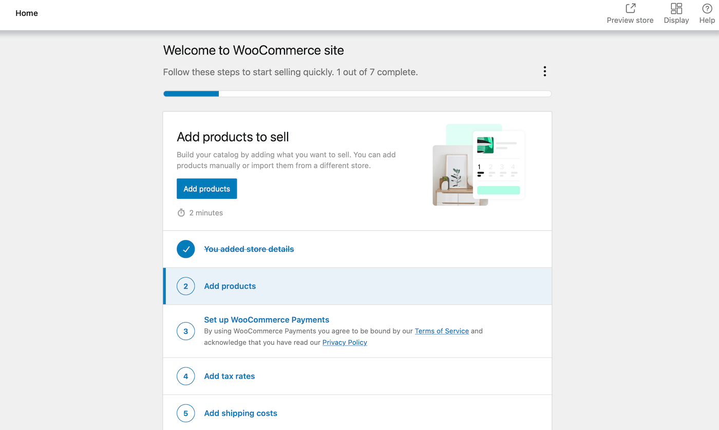 WooCommerce 환영 체크리스트.