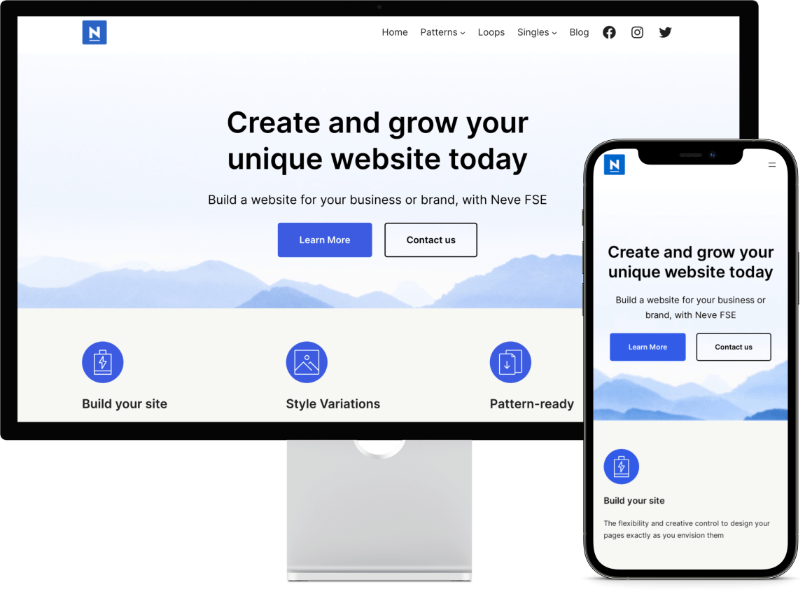 Tema WordPress Neve FSE pe desktop și mobil