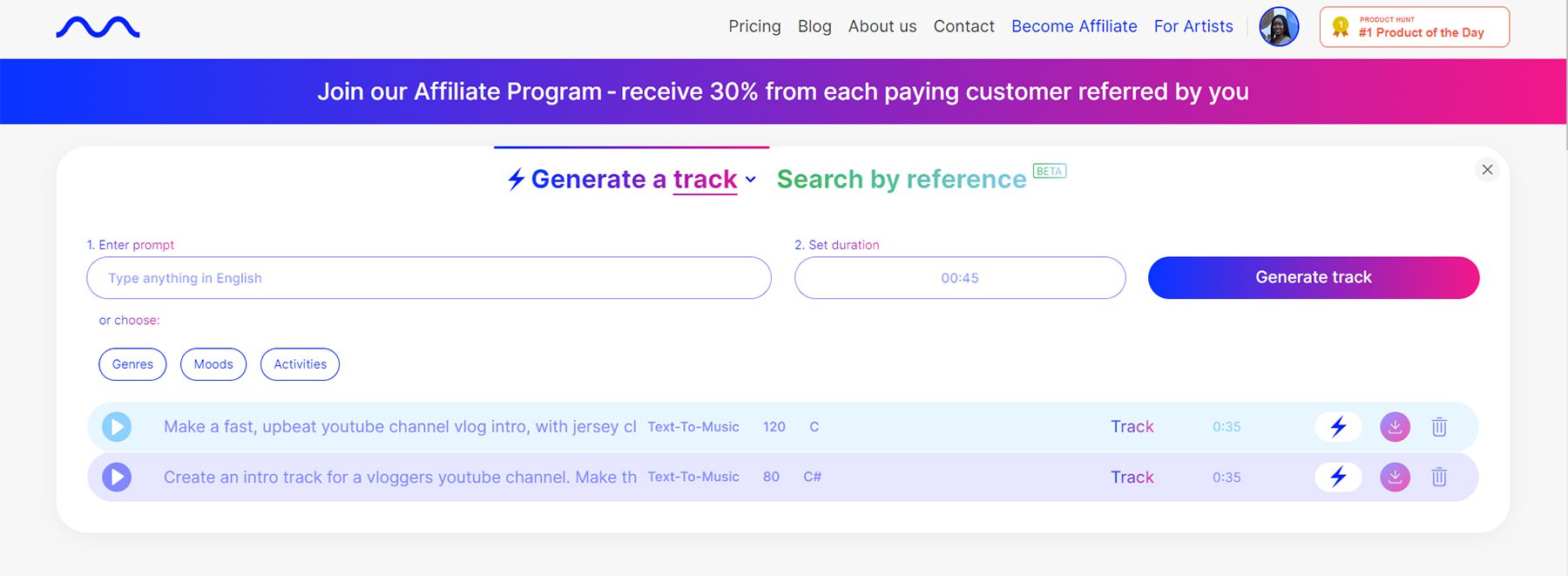 Interface simples e eficaz de Mubert