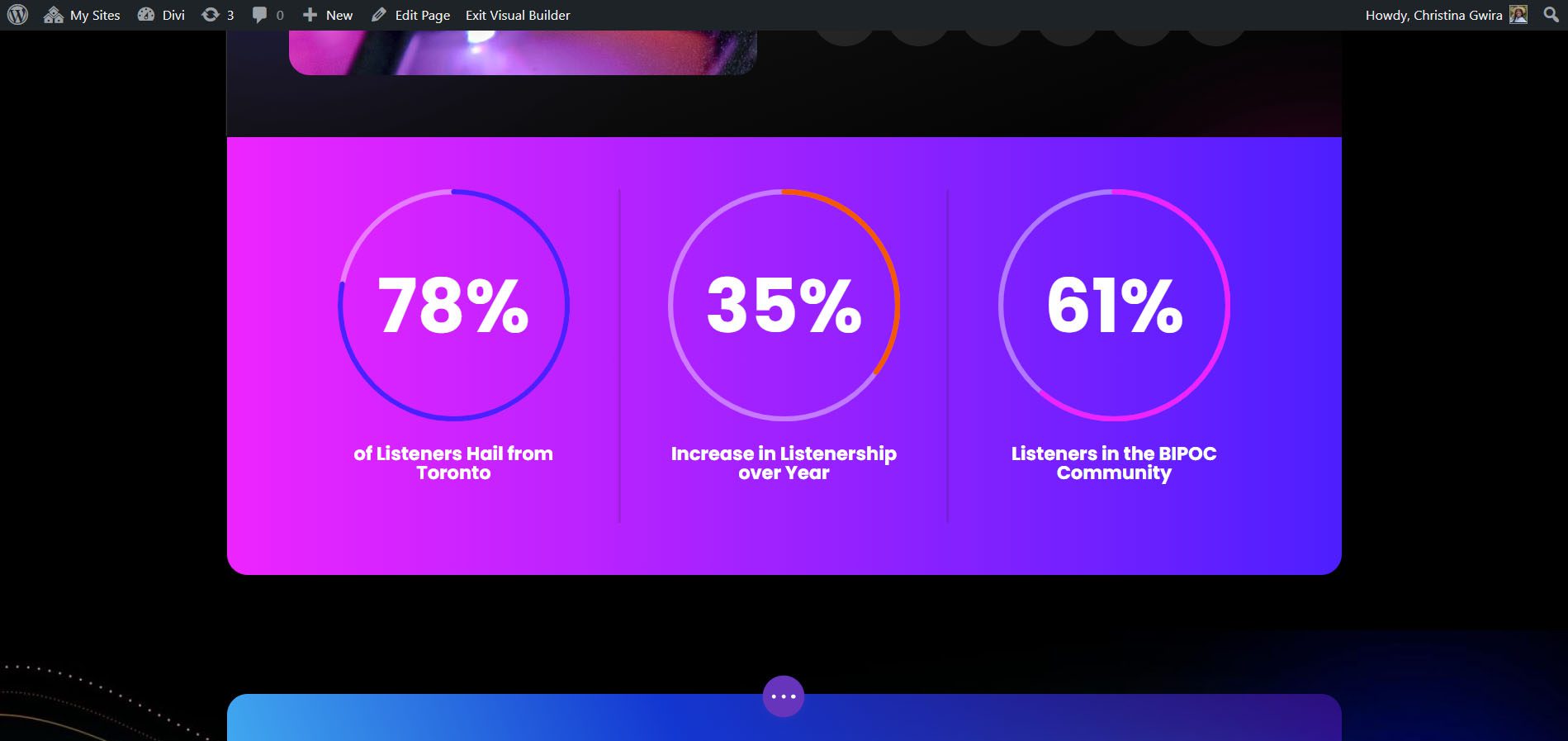 Gotowy przykład Divi Streamer Circle Counter