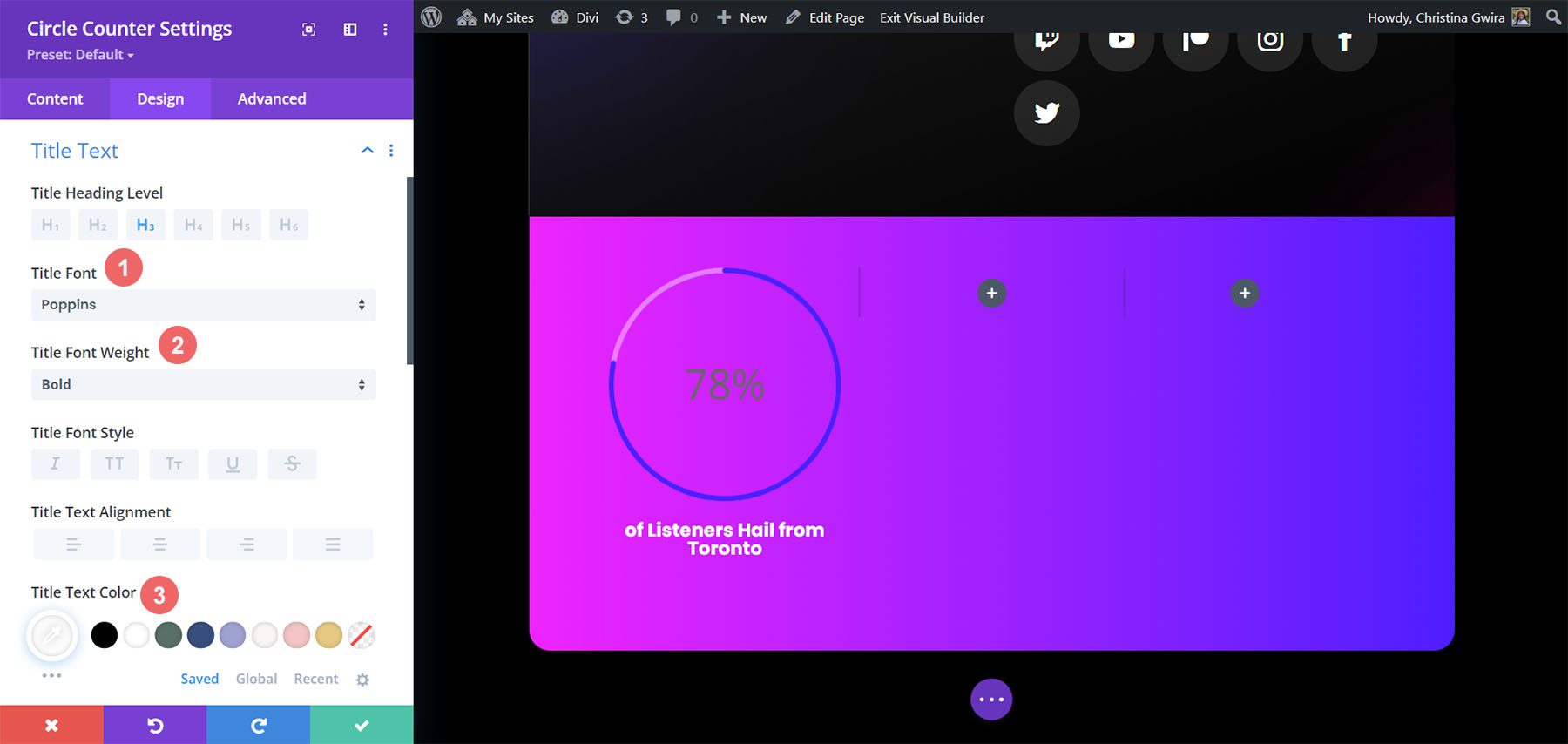 Gestalten des Titeltextes für das Circle Counter-Modul