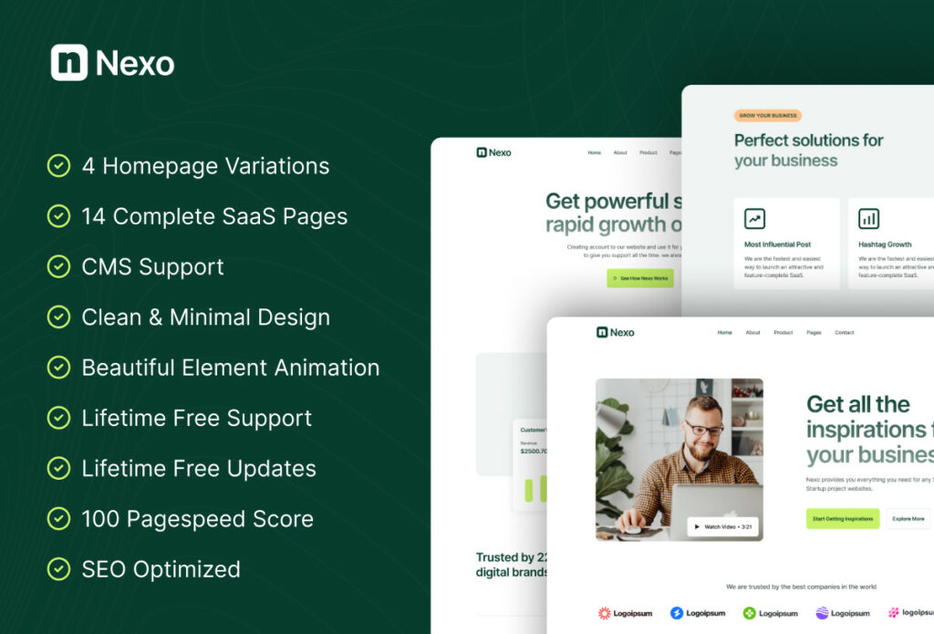 2. Nexo - เทมเพลต SaaS แบบหลายเลย์เอาต์