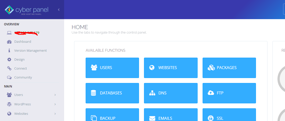 แดชบอร์ด CyberPanel