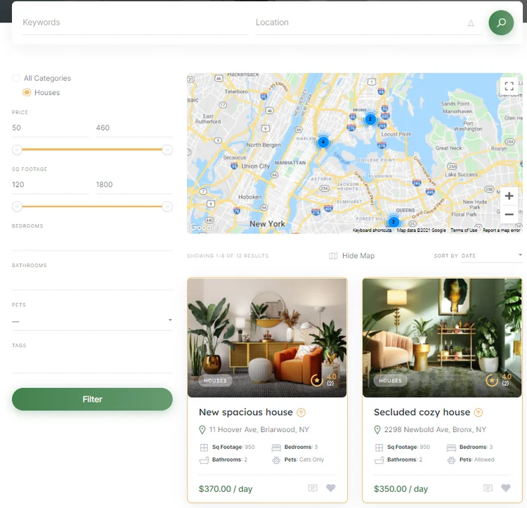 Un mercato degli affitti come Airbnb, costruito con WordPress.