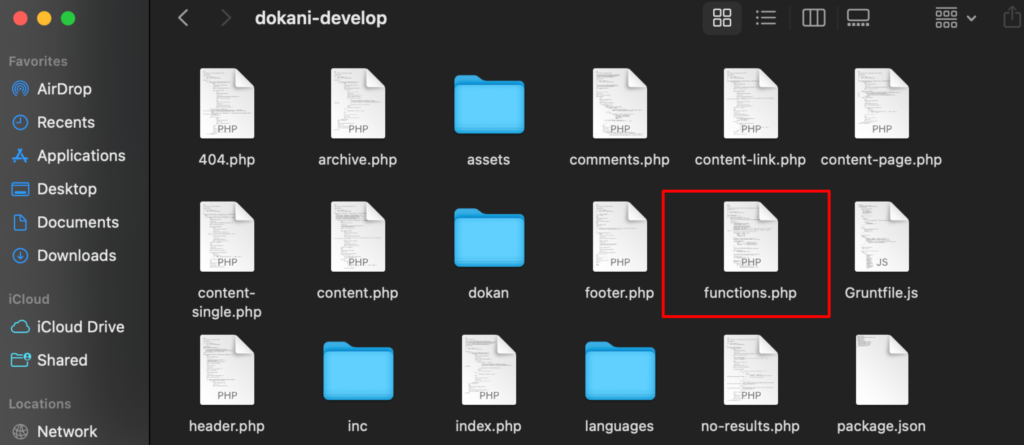 Esta imagen muestra dónde se encuentra el archivo functions.php