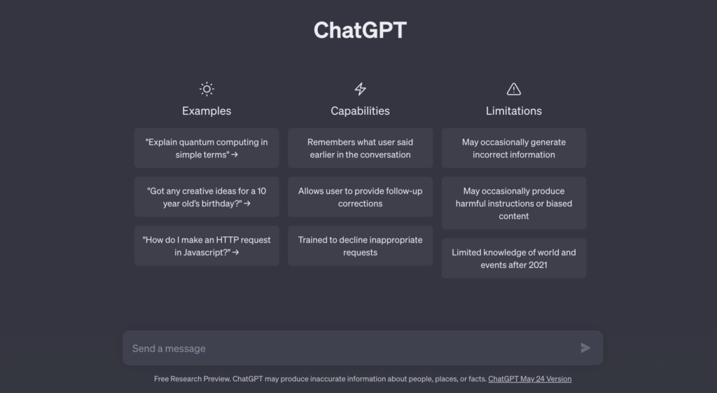 Ini adalah tangkapan layar dari beranda ChatGPT