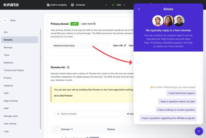 Kinsta live chat