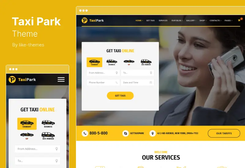 TaxiPark テーマ - タクシー サービス会社の WordPress テーマ