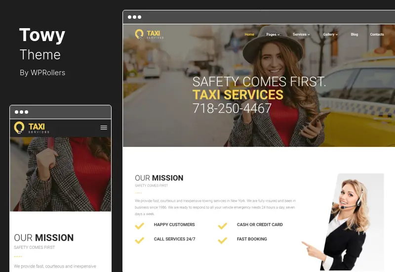 Towy テーマ - 緊急自動牽引およびロードサイド アシスタンス サービス WordPress テーマ