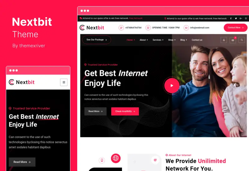Nextbit テーマ - ブロードバンド TV とインターネット プロバイダーの WordPress テーマ