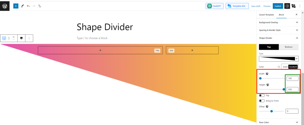 adjust width and height