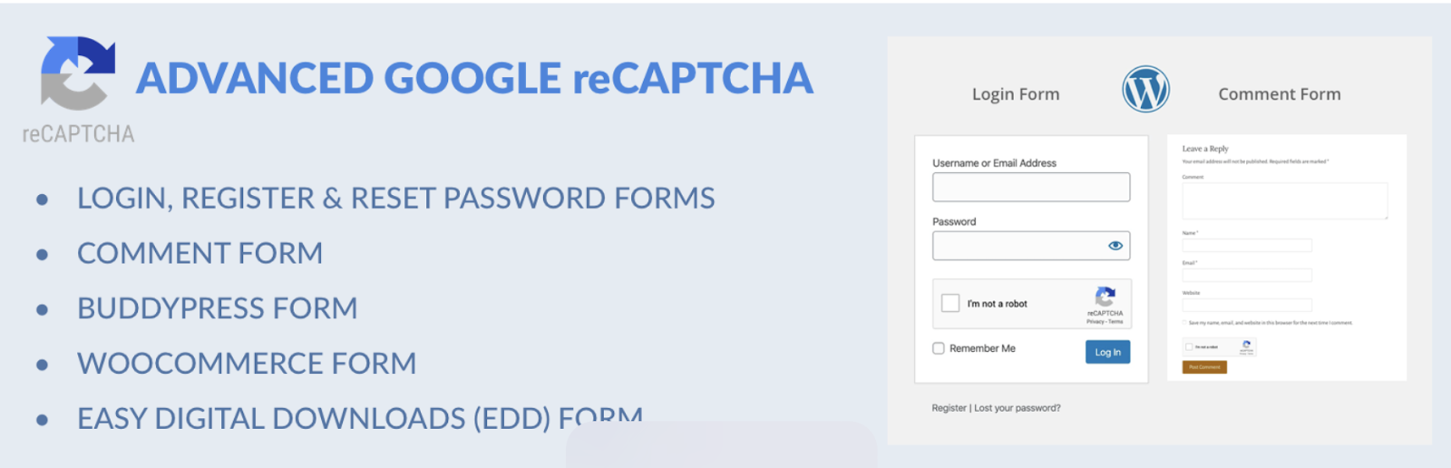 หน้าปลั๊กอิน Google reCAPTCHA ขั้นสูง