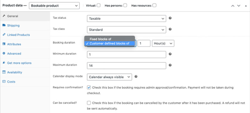 ภาพหน้าจอการจอง WooCommerce