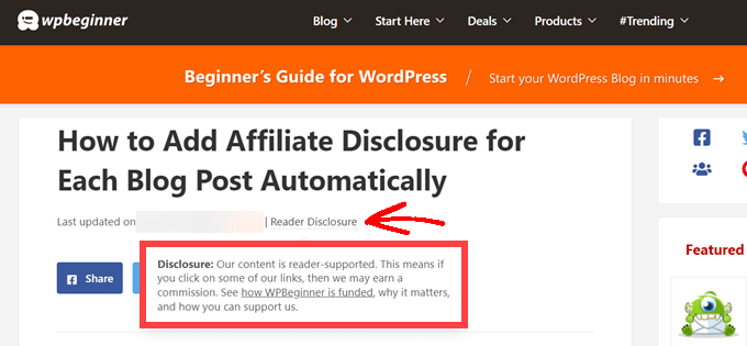 WPBeginner Disclosure Notice