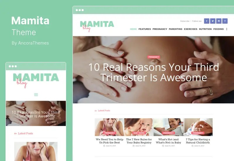 ธีม Mamita - ธีม WordPress บล็อกการตั้งครรภ์และการคลอดบุตร Cinique