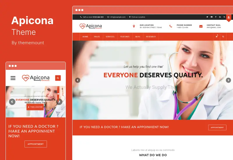 Apicona Theme - ธีมสุขภาพและการแพทย์ WordPress