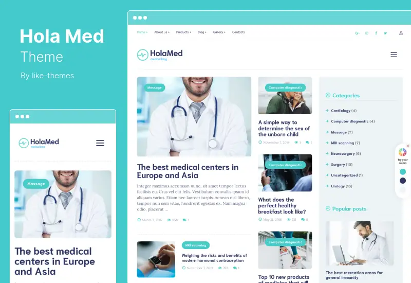 HolaMed Theme - ธีม WordPress ของคลินิกวินิจฉัยทางการแพทย์และศัลยกรรมพลาสติก