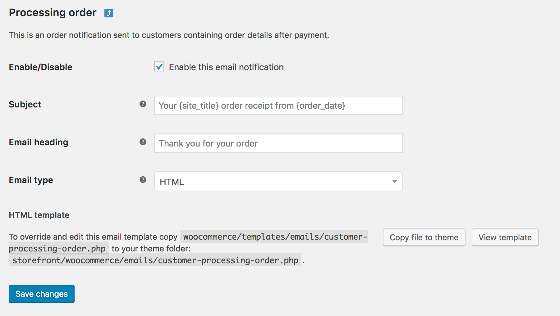 การตั้งค่าอีเมลคำสั่งซื้อการประมวลผล WooCommerce