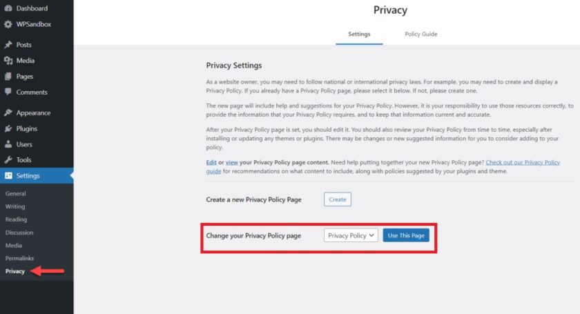 informativa sulla privacy - wordpress