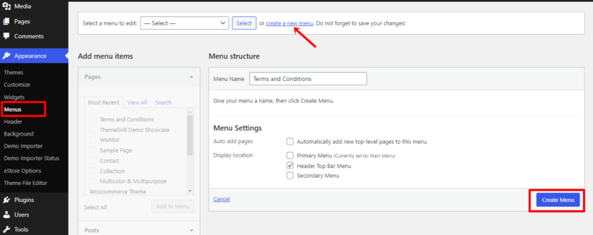 ajouter des termes et conditions à l'en-tête wordpress