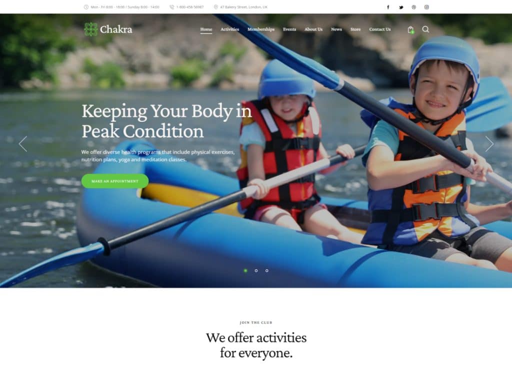 Chakra - ธีม WordPress ของ Yoga Retreat & Leisure Center