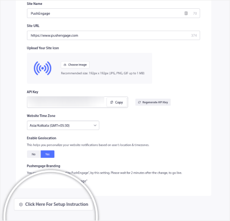 Ajustes de instalación de PushEngage