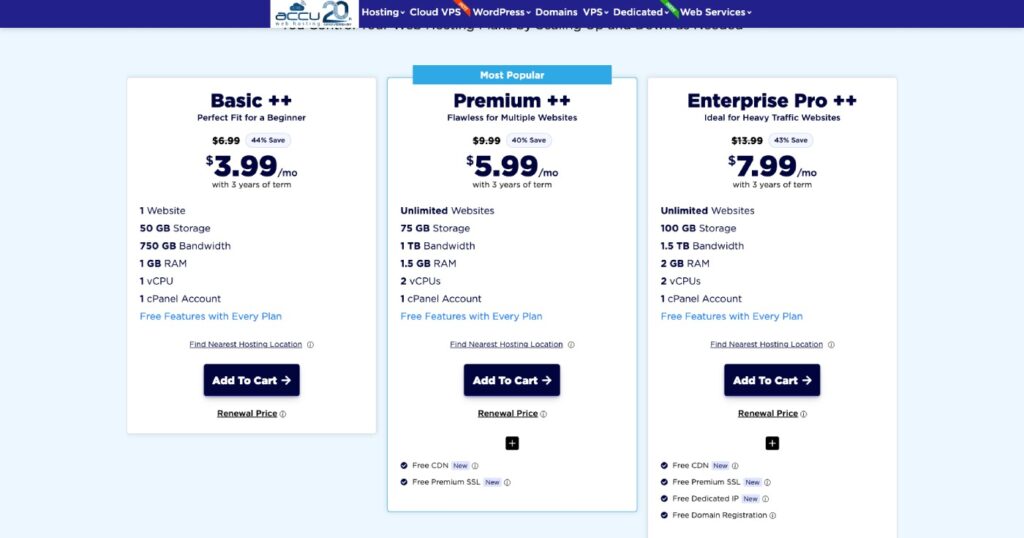 تسعير استضافة Accuweb