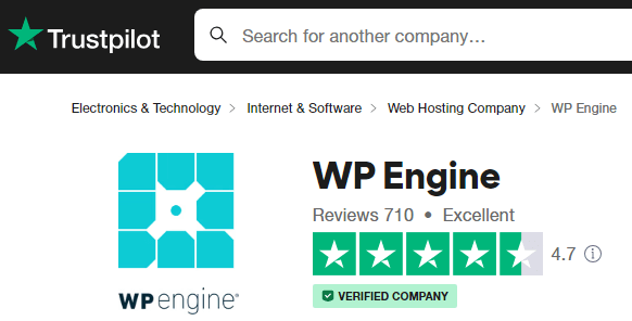 Peringkat WP Engine TrustPilot