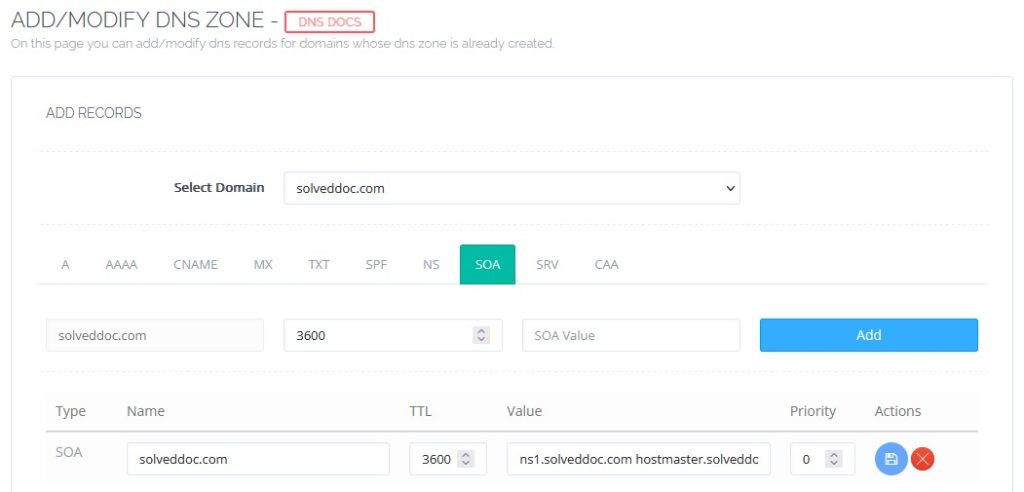 إضافة / تعديل منطقة DNS