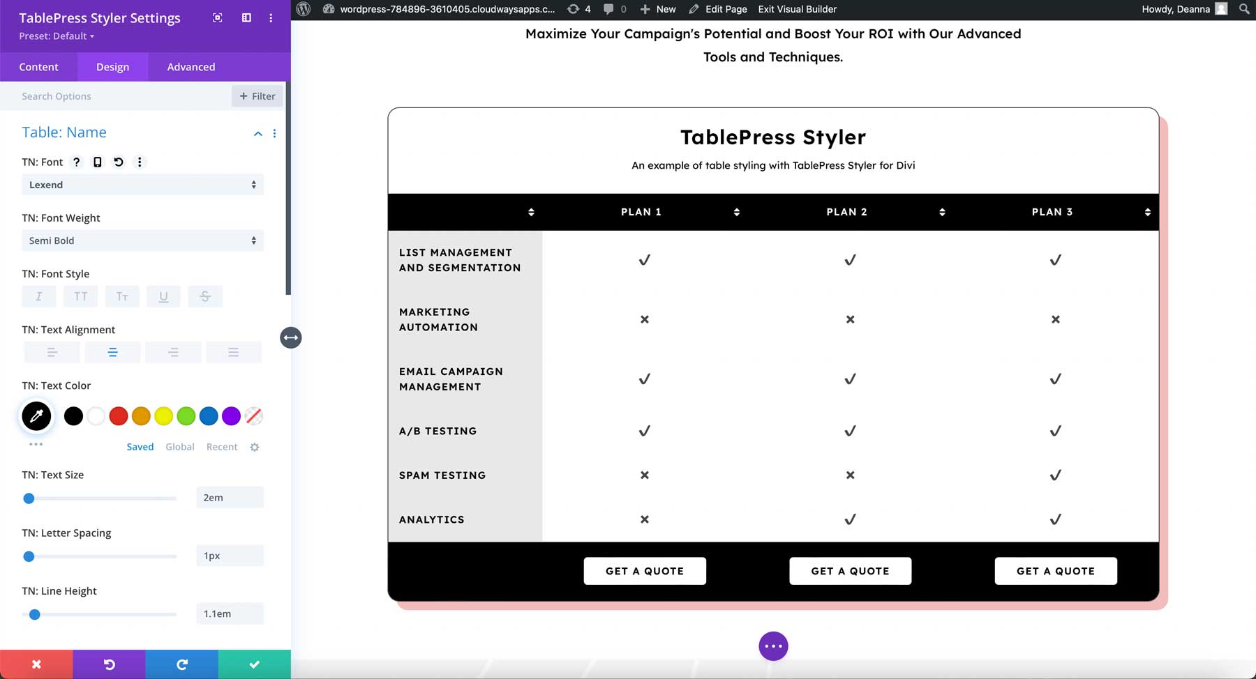 TablePress اسم الطراز