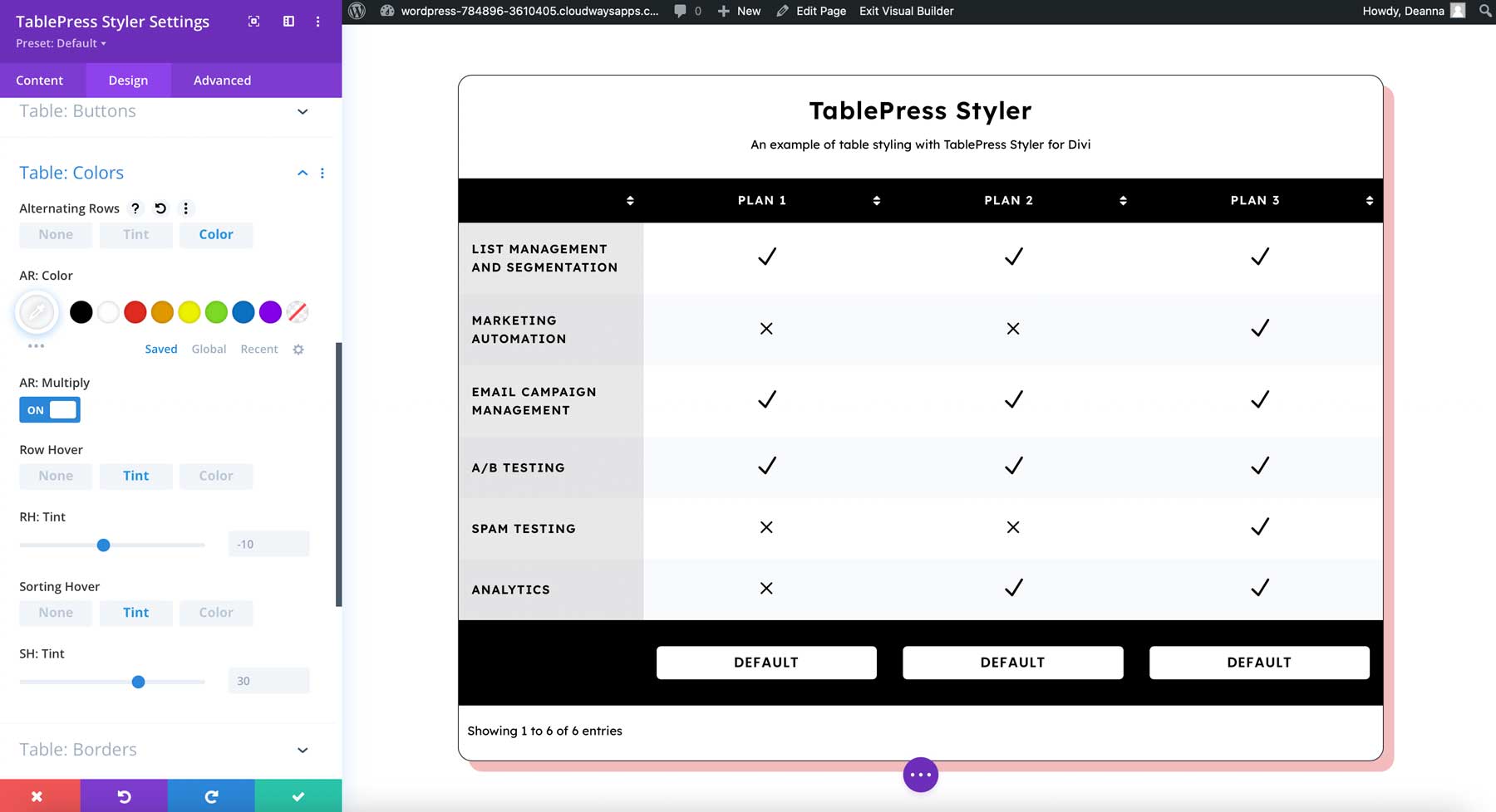 TablePress اللون يتضاعف