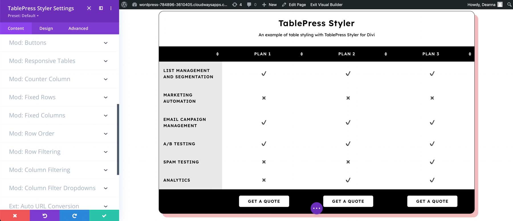 TablePress 프로 옵션