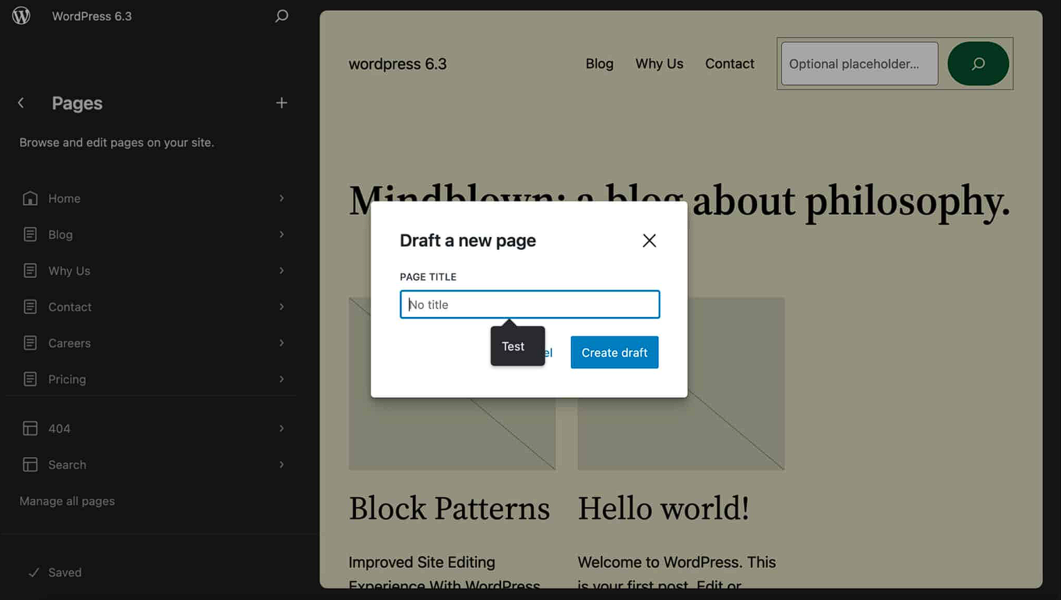 édition de pages wordpress 6.3