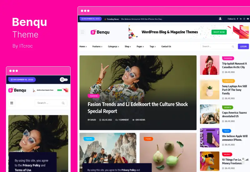 Benqu 테마 - News Magazine WordPress Theme