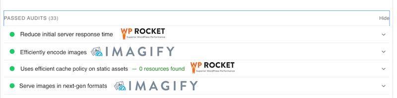 Optimización del blog: auditoría aprobada con WP Rocket e Imagify - Fuente: PSI